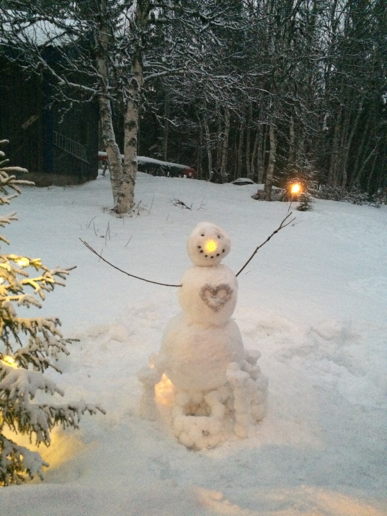 Snømann med lys
