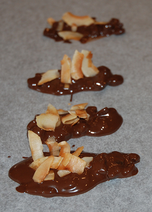 Sjokoladepynt med appelsin og ristet kokosflak