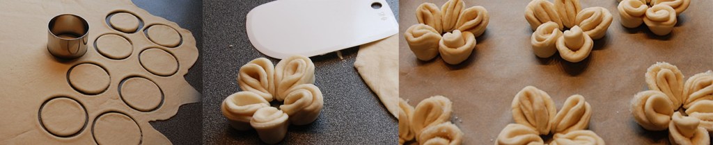 Slik bretter du maiblomster: Ingredienser bolledeig 1 l Hvetemel 1 pk Tørrgjær 1 dl Sukker 1ts Kardemomme 3,5 dl Melk 100 g Margarin