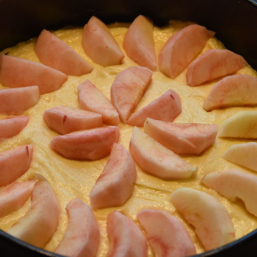 Eplekake etter oppskrift fra Baker Brun Ingredienser: 200 g Sukker 200 g Smør (smeltet) 4 Egg 110 g Hvetemel 1½ ts Bakepulver 3 Epler (i biter) 1 ½ ts Kanel (malt) 2 ss Sukker 60 g Hakkete mandler