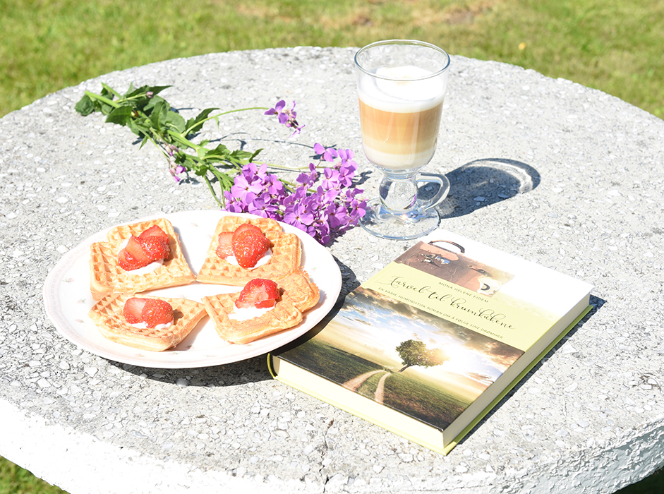 Eidem, Mona Helene (2020) «Farvel til krumkakene», Eidem forlag  og Vafler   Ingredienser:   1	Egg 5 dl	Melk 350 g	Hvetemel 	 	Smør