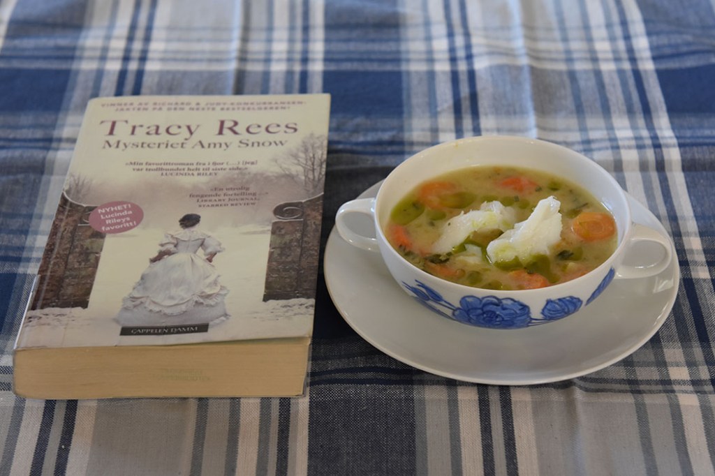 Rees, Tracy (2019) «Mysteriet Amy Snow», Cappelen Damm Fiskesuppe med dillolje Porsjoner Tid Vanskelighetsgrad 3 30 min. Enkel Ingredienser: 1 Løk (hakkes) 1 Gulrot (hakkes) 1 stilk Selleri (hakkes) 2-3 Gulerøtter (i skiver) ½ Purreløk (i skiver) 2 ss Smør 2 ss Hvetemel (strøkne) 8 dl Fiskekraft 2 dl Melk Ca 300 g Torsk (i litt store biter) Salt, pepper, persille Dillolje: 1 ½ - 2 Dill (krukker) 2 dl Olje (soya) Salt https://heidisboble.no/ @heidisboble