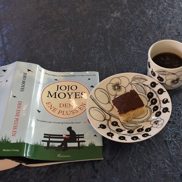 Moyes, Jojo (2014) «Den ene pluss en», Bastion OG Hvit kake med sjokoladeglasur Ingredienser 400 g Mel (ca 6 ½ dl) 4 ts Bakepulver 2 ts Vaniljesukker 200 g Smør 300 g Sukker (ca 3 ½ dl) 2 ½ dl Melk 1 ts Mandelekstrakt (valgfri) 4 Eggehviter (160 g) Sjokoladeglasur: 300 g Melis 3 ss Kakao 3 ts Vaniljesukker 6 ss Smør (smeltet) 6 ss Kaffe (Sterk, varm) 1 Egg (valgfritt) ½ dl Sjokoladechips (valgfritt) https://heidisboble.no/ @heidisboble