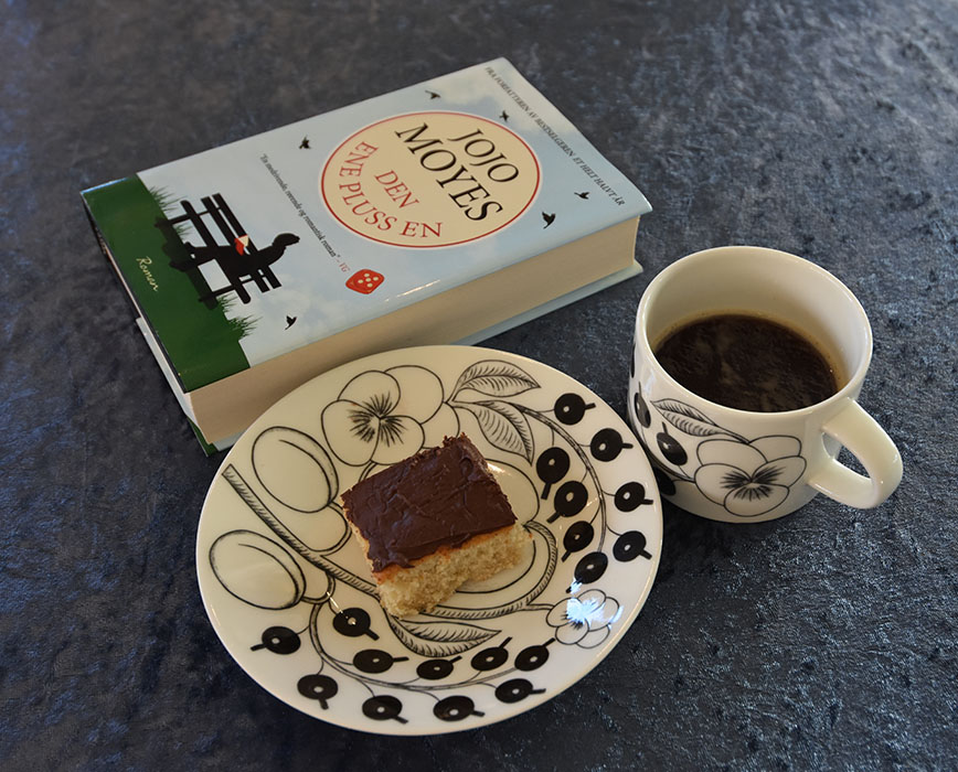 Moyes, Jojo (2014) «Den ene pluss en», Bastion OG Hvit kake med sjokoladeglasur Ingredienser 400 g Mel (ca 6 ½ dl) 4 ts Bakepulver 2 ts Vaniljesukker 200 g Smør 300 g Sukker (ca 3 ½ dl) 2 ½ dl Melk 1 ts Mandelekstrakt (valgfri) 4 Eggehviter (160 g) Sjokoladeglasur: 300 g Melis 3 ss Kakao 3 ts Vaniljesukker 6 ss Smør (smeltet) 6 ss Kaffe (Sterk, varm) 1 Egg (valgfritt) ½ dl Sjokoladechips (valgfritt) https://heidisboble.no/ @heidisboble