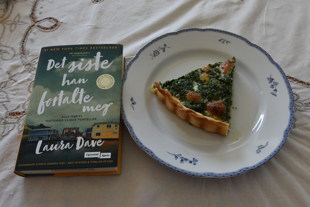 Dave, Laura (2022) «Det siste han fortalte meg», Vigmostad Bjørke OG Spinatpai Ingredienser: Bunn: 3 dl Hvetemel 100 g Smør 2-4 ss Kaldt vann Fyll: 4 Egg 3 dl Melk 1 ts Salt 1 krm Pepper 1 klype Muskatnøtt (revet) - valgfritt 1 pk Spinat (frossen) 1 Løk (liten) 1 pk Mozzarella 75 g Ost (revet) https://heidisboble.no/ @heidisboble