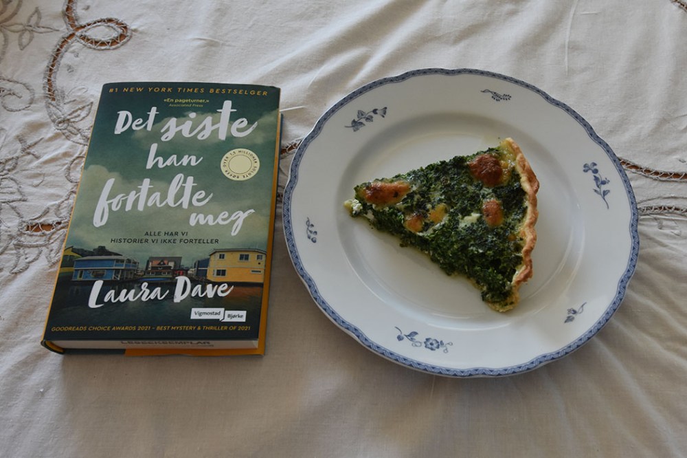 Dave, Laura (2022) «Det siste han fortalte meg», Vigmostad Bjørke OG Spinatpai Ingredienser: Bunn: 3 dl Hvetemel 100 g Smør 2-4 ss Kaldt vann Fyll: 4 Egg 3 dl Melk 1 ts Salt 1 krm Pepper 1 klype Muskatnøtt (revet) - valgfritt 1 pk Spinat (frossen) 1 Løk (liten) 1 pk Mozzarella 75 g Ost (revet) https://heidisboble.no/ @heidisboble