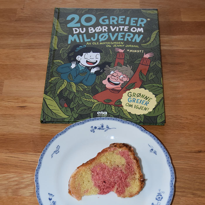 Mathismoen, Ole og Jordahl, Jenny (2022) «20 greier du bør vite om miljøvern», Ena Vigmostad og Bjørke OG Candy- cane formkake Ingredienser 350 g Smør 5 dl Sukker 4 Egg 1 ss vaniljesukker ½ ts Peppermynte ekstrakt (valgfritt) 7 ½ dl Hvetemel 6 ss Maisenna 2 ts Bakepulver 2 ½ dl Melk Konditorfarge (rød) Glasur og pynt: Melis Vann 2 ss Candy canes (knuste) https://heidisboble.no/ @heidisboble