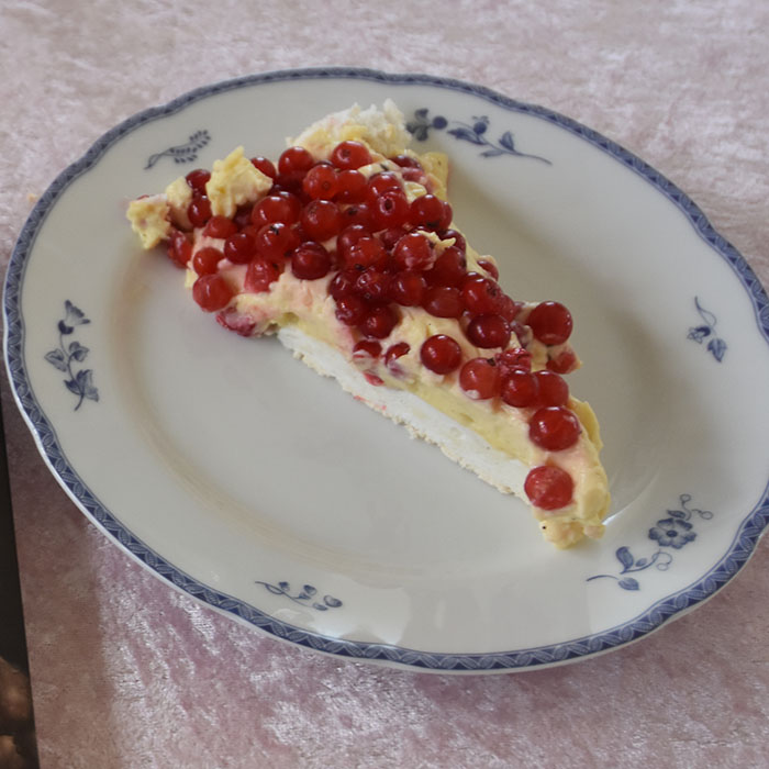 Pavlova med vaniljekrem og rips Ingredienser: BUNN: 4 Eggehviter 250 g Sukker 2 ts Vaniljesukker 2 ts Maizenamel 1 ts Hvitvinseddik ½ ts Salt Vaniljekrem: 5 dl Melk 4 Eggeplommer 75 g Sukker 50 g Maizena 2 ts Vaniljesukker (eller ½ Vaniljestang) Pynt: 1 porsjon Vaniljekrem 3 dl Kremfløte Rips https://heidisboble.no/ @heidisboble