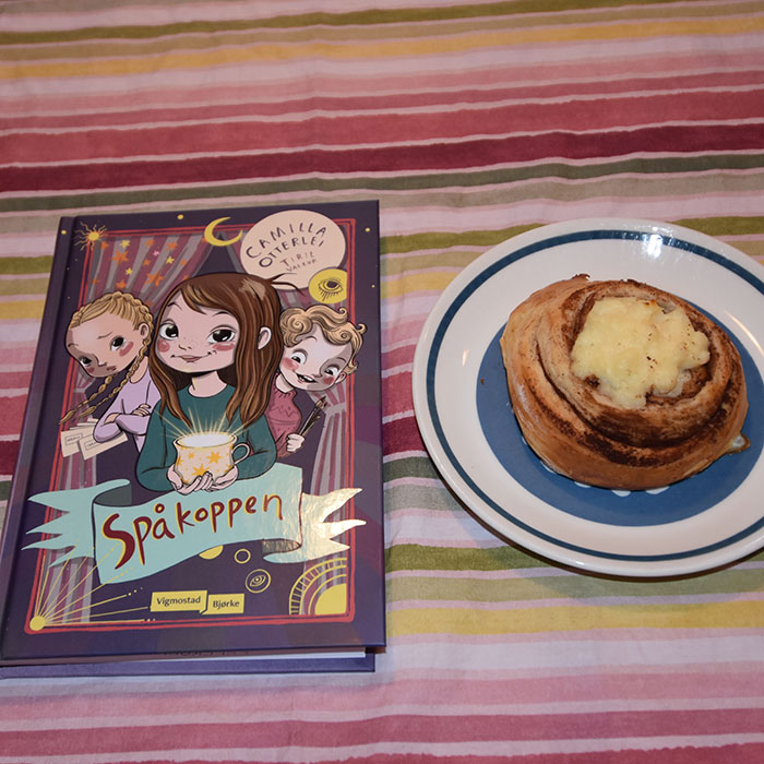 Otterlei, Camilla (2022) «Spåkoppen», Vigmostad Bjørke OG Solboller Ingredienser: 1 l Hvetemel 1 pk Tørrgjær 1 dl Sukker 1 ts Kardemomme 100 g Smeltet margarin 3 ½ dl Melk Smør, sukker og kanel Egg til pensling Heidis enkle vaniljekrem Ingredienser: 6 dl Melk 2 Egg 50 g Maizenna 1 ss Vaniljesukker 1 ss Sukker https://heidisboble.no/ @heidisboble