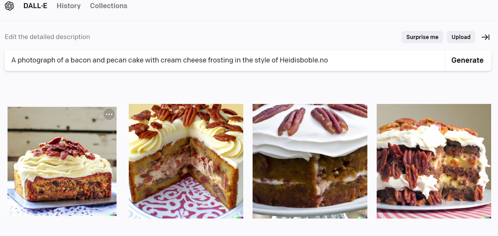 Bilder av baconcake a la Heidisboble fra Openai : https/chat.openai.com/chat https://heidisboble.no/ @heidisboble